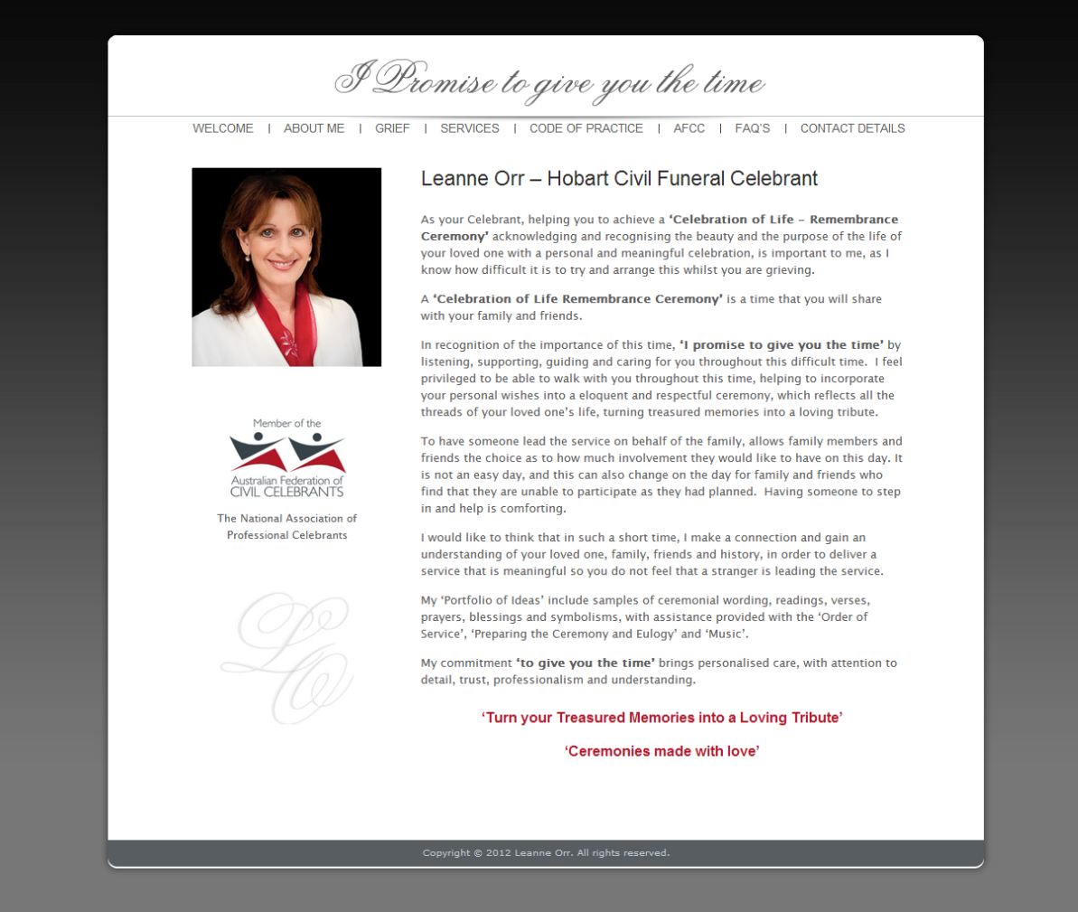 New website for Hobart Funeral Celebrant Leanne Orr